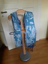 Türkis grauer Schal, Tuch mit Fransen Marke Punt Roma