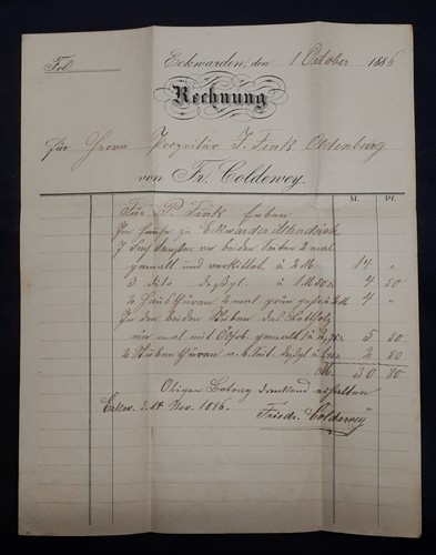 Rechnung 1886 coldewey - rechnung, /