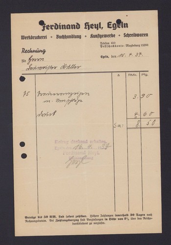 Egeln rechnung 1937 - egeln,,