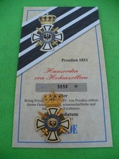 Orden Hausorden Hohenzollern Preußen 1851 Göde Zertifikat