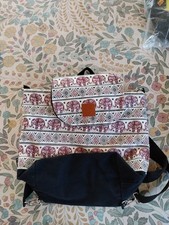 Handtasche/Rucksack Damen  aus dem Thailandurlaub Schwarz/beige mit Elefanten 