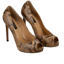 DOLCE & GABBANA Schlange Leder Peep Toe Plateau Pumps Beige Braun 35 US 5