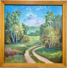 Original modernes russisches/ukrainisches Ölgemälde Landschaft Sommer, signiert.