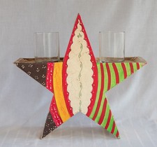 Weihnachten großer Holzstern Kerzenständer bunt vintage ca. 40 x 40cm