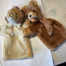 2 alte Handpuppen Hermann Teddy, 60/70 Jahre, Bär und Löwe