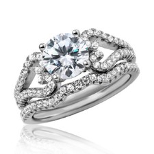 Sterlingsilber Verlobung Hochzeit Herz Cz Ring Set W/ 7 MM (1.25 Karat) Mitte Cz