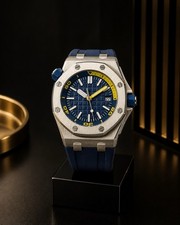 Silver Diver Watch Blue Yellow