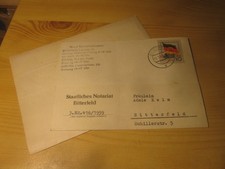 Amtliches Scheiben "Staatliches Notariat Bitterfeld" von 1960 mit DDR-Briefmarke