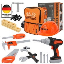 28 Stück Werkzeugkoffer Spielwerkzeug | Werkzeugkasten Kinder | Mit Bauhelm