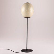 Tischlampe Straußenei "Sterne überall" Lampe Stehlampe - Ständer 32cm Schwarz