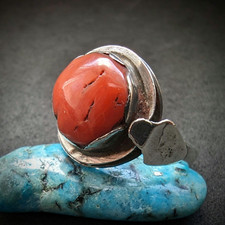 Antiker Ring Silber Koralle