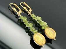 OHRHÄNGER AUS 585/- GG  MIT PERIDOT & BERGKRISTALL/BLATTGOLD  SCHMUCKJAGD