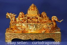 16.8" Alte Tibet Bronze 24K Gold Gilt Dynastie Dragon Beast Siegel Statue Set
