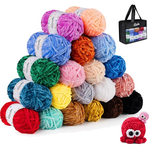 Chenille wolle set 20x30g - chenille, bunt