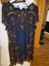 Abendkleid, Cocktailkleid con Heine gr. 46 neu dunkle blau mit Perlen bestickt
