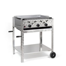 Gasbräter fahrbar Gasgrill 3-flammig 11kW Edelstahl-Brenner BBQ Neu P3FB