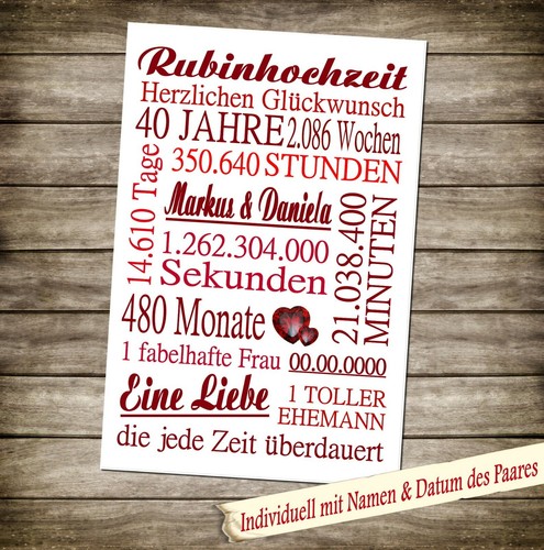 Urkunde rubinhochzeit 40 - urkunde,
