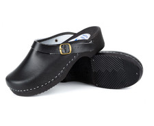 Herren Schweden Holz Clogs LEDER Schuhe Sandalen Holzschuhe Schwarz orthopädisch