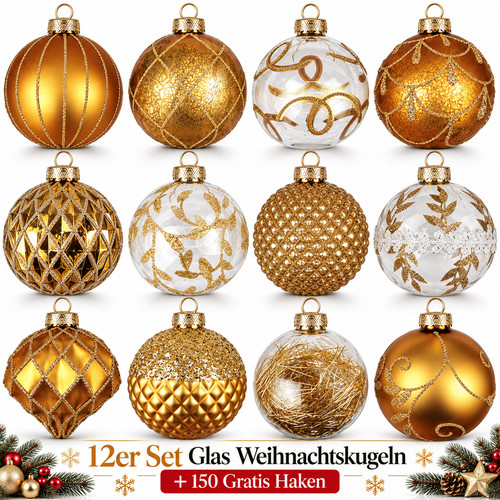 Weihnachtskugeln glas 12er set - glas,