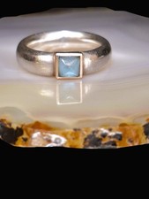 Ring Silber 925 Gold Aquamarin Bandring wertig edel besonders 18 mm vintage 9g