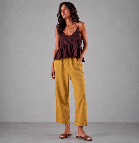 Damen leinenhose lachs senf - leinenhose,