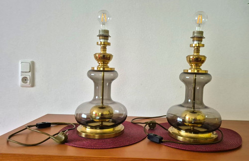 2er set tischlampen rauchglas - set,
