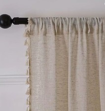 Vintage Leinen Mischung Vorhang mit Quastenborte Landhaus beige