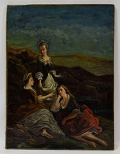 19 Jahrhundert. Altes Gemälde „Gespräch auf den Hügeln“, Öl, 73 x 54 cm