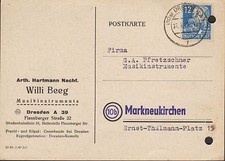 DRESDEN, Postkarte 1949, Willi Beeg Musikinstrumente