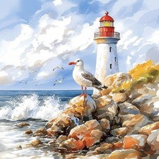 Wandbild Leuchtturm Möwe