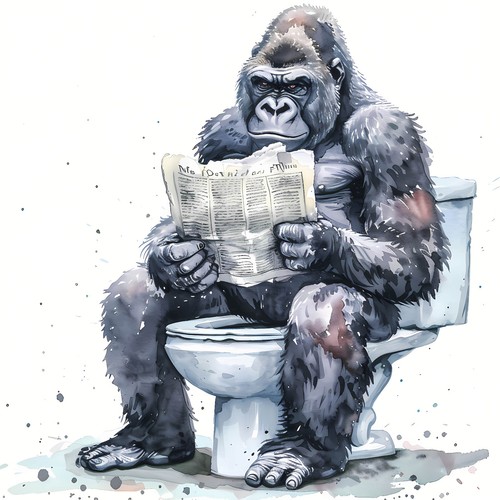 Wandbild affe zeitung - zeitung, toilette