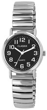 Clasixx Damen Zugband Uhr Edelstahl Flex Band silberfarben/schwarz Mineralglas