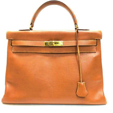 HERMES Kelly 35 Handtasche Leder braun gold ein Griff hergestellt in Frankrei...