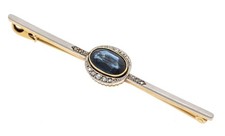 Edwardian Stabnadel 585er GG platiniert, Saphir 1,60ct & Diamantrosen