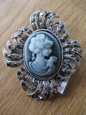 Kamee, Grauer Kristall Brosche Antik-silber-Plattierung