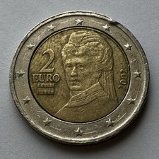 2 Euro Münze, Österreich 2002, Bertha von Suttner. Fehlprägung 