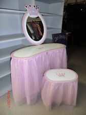 3 TEILE PRINZESSIN SCHMINKTISCH SET AUS HOLZ, TISCH MIT HOCKER & GROẞER  SPIEGEL