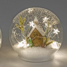 LED Deko Kugel WINTERHAUS mit Schnee D. 12cm aus Glas mit Timer Formano W25