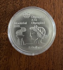 5 Dollar Silbermünze Olympia Montreal 1976 in Kapsel - Antiker Kopf mit Kranz