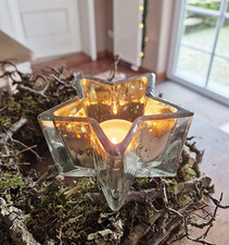 ❀ Teelichtstecker Stern Glas 11 cm Bauernsilber Silber Gold Adventskranzstecker