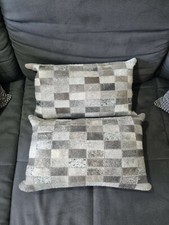 Echt Rinderfell Kissen (2 Stück) in hell/dunkel Grau Kissen, Deko, echtes Fell