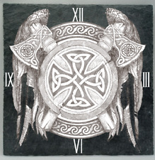 Wanduhr Schiefer 30x30 personalisiert Wikinger Liebe Blumen Pferde Hirsch Kuh