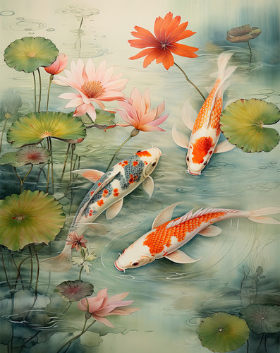 Japanischer koi fisch lotus - japanischer,
