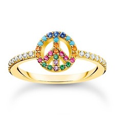THOMAS SABO Schmuck Damen-Ring Peace Goldfarben Bunte Steine TR2373-488-7