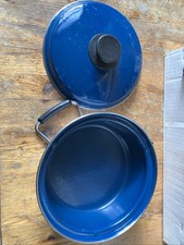 DDR EMAILLE TOPF GRIFF DECKEL BLAU Weiss 23cm SELTEN TRÖDEL VINTAGE KÜCHE VEB