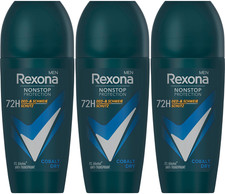 3 x REXONA MEN Cobalt Dry Antitranspirant Roll-On mit Nonstop-Schutz, 50 ml