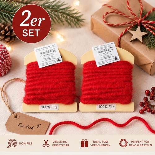 Filzkordel schnur rot - 2x,