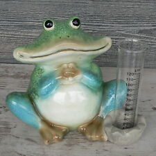 Regenmesser Frosch aus Keramik mit Glas Garten Figur 24cm aquafarben Dekofigur