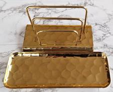 Kartenständer Federschale, VEB KHW Goldon in OVP, Messing