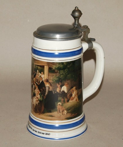 Porzellan bierkrug zinndeckel - porzellan,